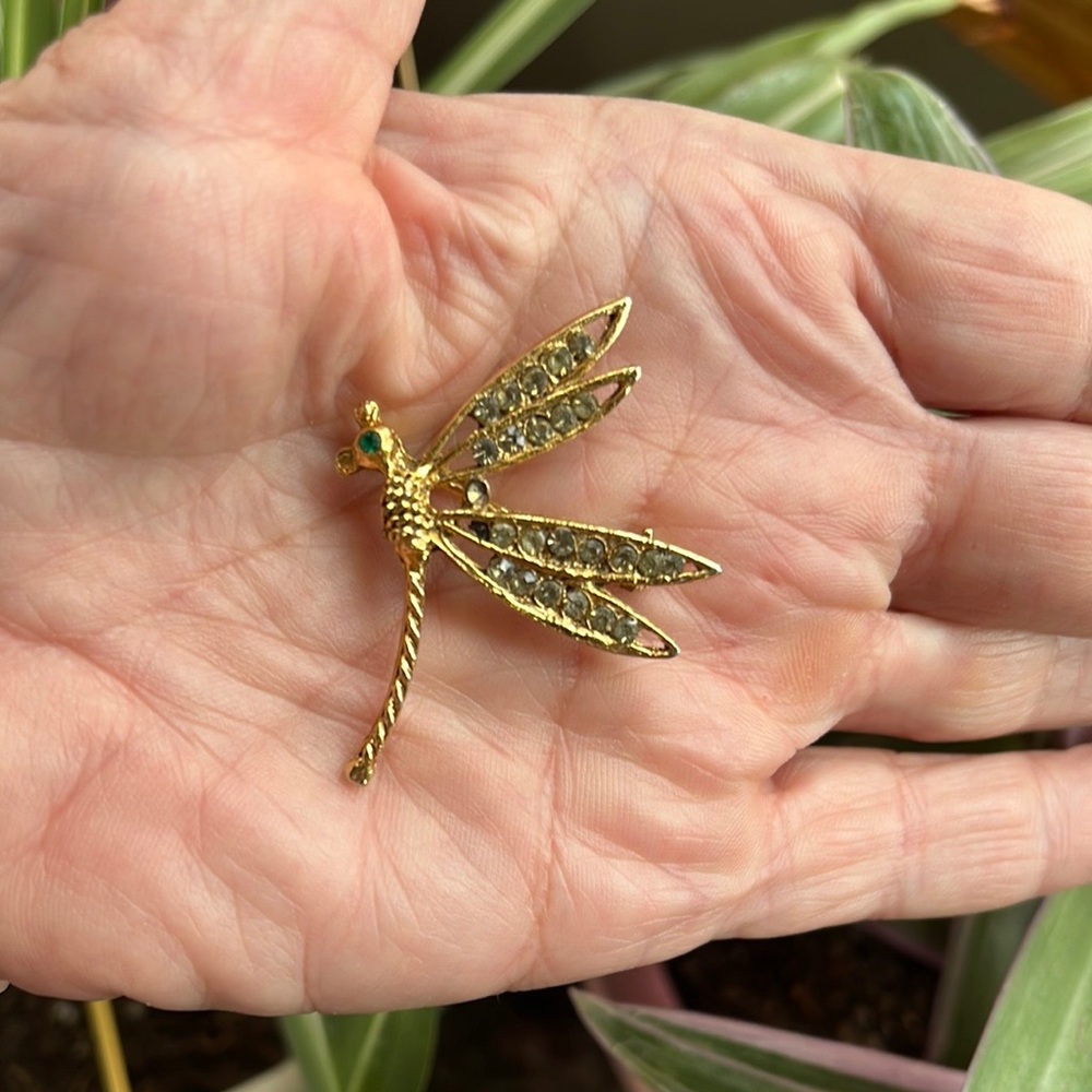Vtg Signed Hobe’ Gold Tone Dragonfly Estate Brooch~Pin**READ**